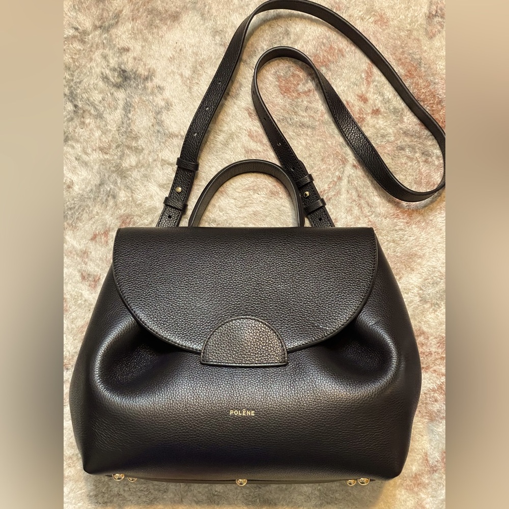 Polene Black Leather Numero Un bag NEW Full set